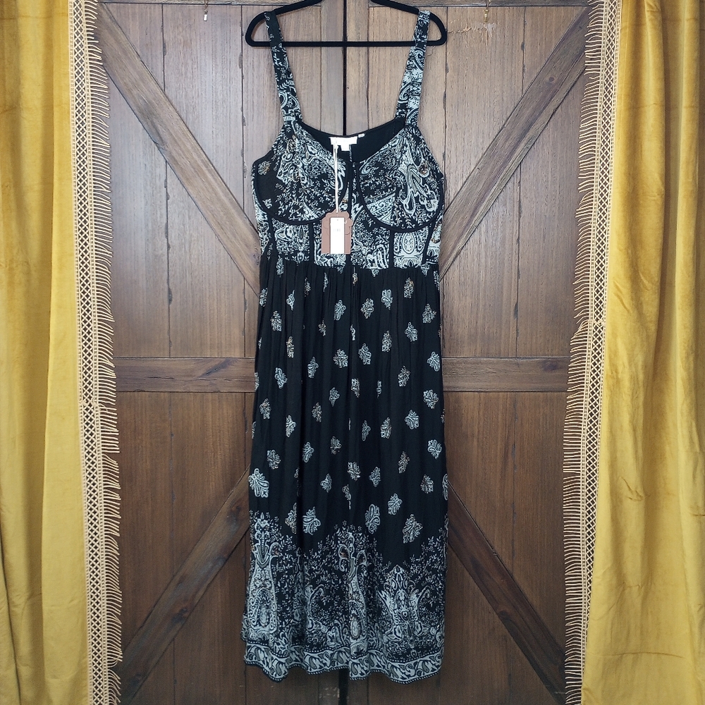 Anthropologie Forever That Girl black/grey bustier beaded boho dress 2x